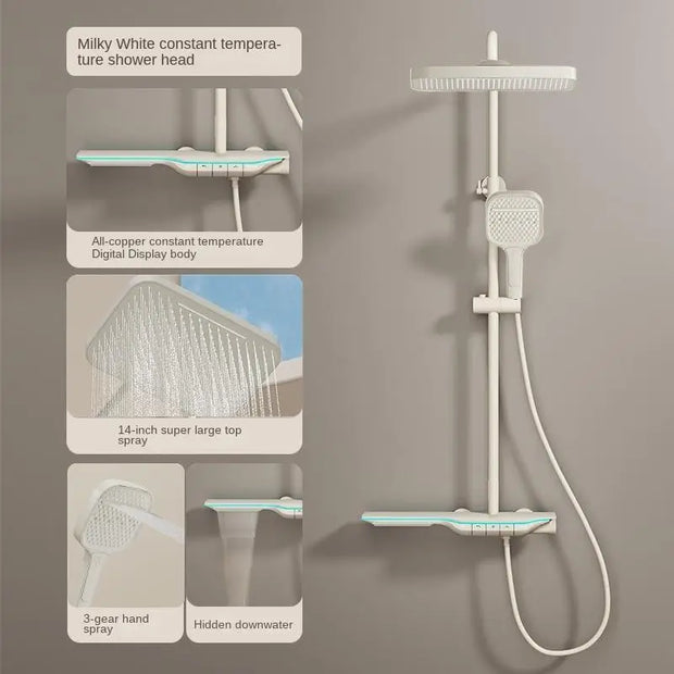 Luxury Stainless Steels Bathroom Shower Set Smart LED Digital Display Thermostatic Shower System Set Bathtub Rain Showers Faucet