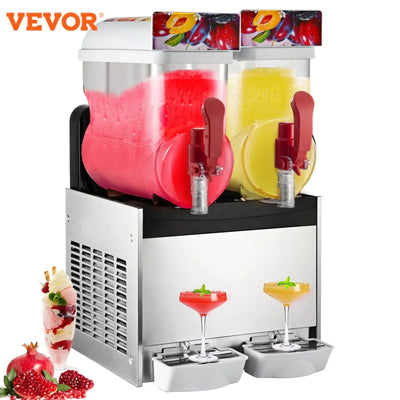 VEVOR Commercial Slushy Machine 500W Margarita Smoothie Frozen Drink Maker Suitable for Ice Juice Tea Coffee Making 15L x 2 Tank
