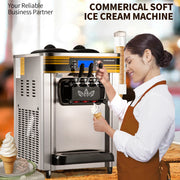 SucceBuy 22-30L/H Soft Ice Cream Maker Commercial Countertop Tricolor 2+1 Flavors Sweet Cones Freezing Equipment Vending Machine