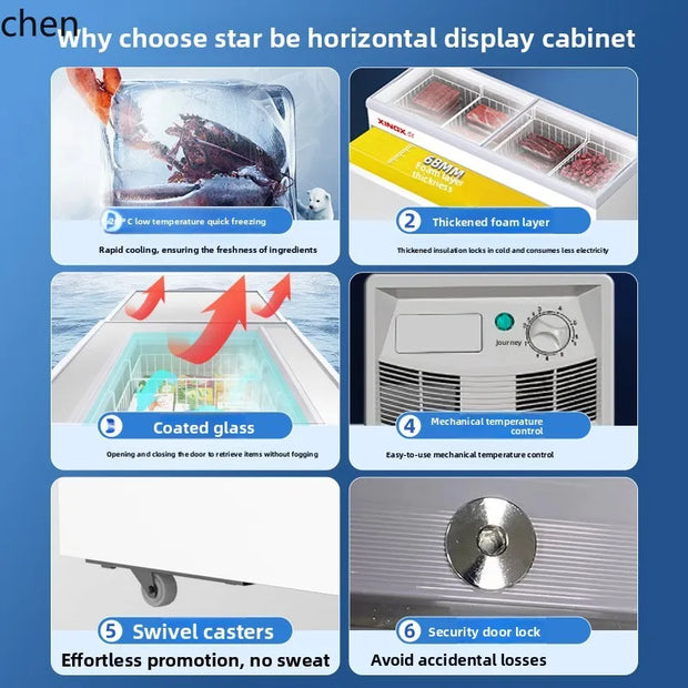 HXL Freezer Large Capacity Frozen Display Refrigerated Fresh-keeping Glass Horizontal Ice Cream Cabinet