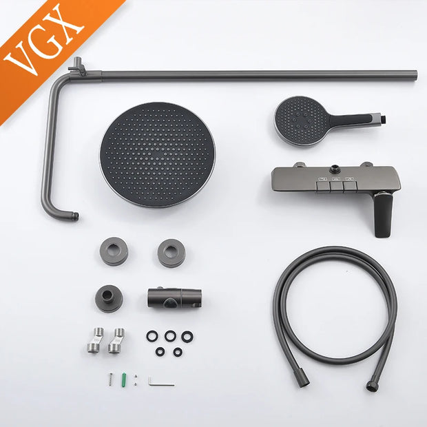 VGX Shower System Set Gold Bathroom Shower Head Set Luxury Shower Faucet Set 3-way Rainfall Shower Mixer Crane Black Grey Chrome