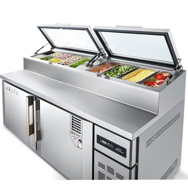 New Restaurant Kitchen Freezer Air Cooling Workbench 2 Door Under Counter Fridge Stainless Steel Worktop Freezer