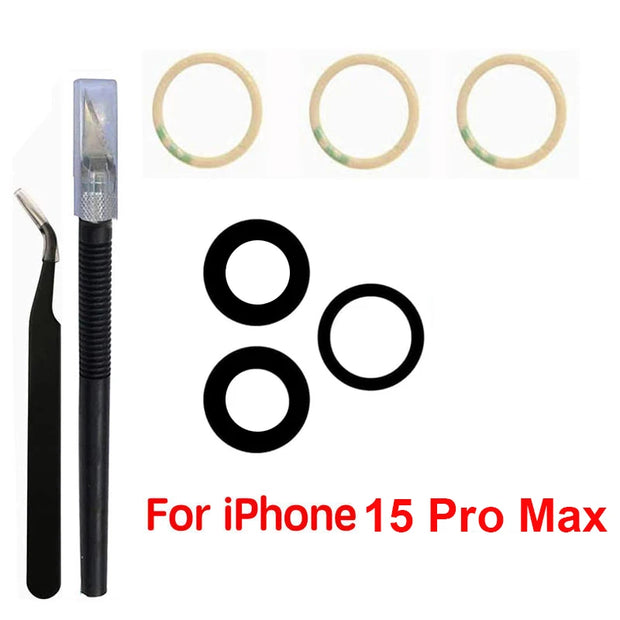 1 Set Back Camera Lens Glass For iPhone Xs 11 12 13 mini 14 15 Plus Pro Max Rear Camera Repairing Parts With 3m Glue & Tools