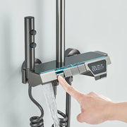 Gray Bathroom Shower Faucet Digital Display Faucet Set Piano Button Shower System With Atmosphere light Space Aluminum