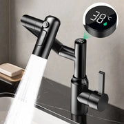 Washbasin Faucet Bathroom Multi-functional Mechanical Arm Cold and Hot Water Tap Digital Display Household Universal Rotation