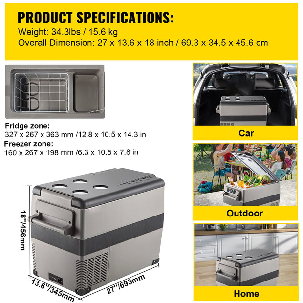 Succebuy 20-55L Portable Refrigerator Car Refrigerator Electric Compressor Cooler with 12/24v DC & 110-240v AC