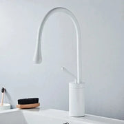 Luxurious Creative Bathroom Basin Faucet Brass Deck Mounted Matte Black White Mixer Taps Hot and Cold Bathroom Sink Faucet