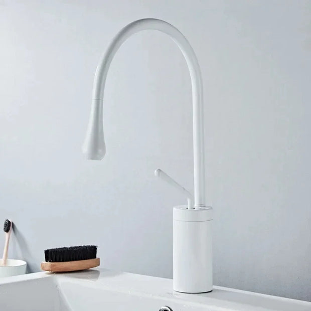 Luxurious Creative Bathroom Basin Faucet Brass Deck Mounted Matte Black White Mixer Taps Hot and Cold Bathroom Sink Faucet