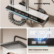 Hot Cold Shower Set Faucet Temperature Digital Display Bathroom Wall Mounted 4 Ways Water Outlet Rainlfall Shower Faucet System