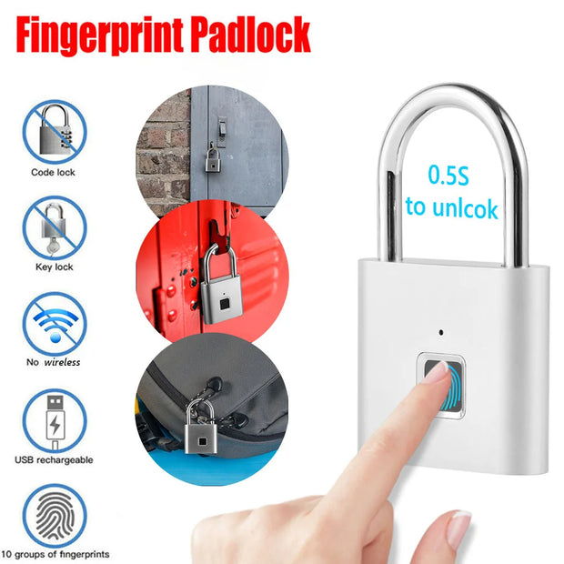Waterproof Fingerprint Lock Smart Biometric Fingerprint Keyless Door Lock Security Padlock for Luggage Case