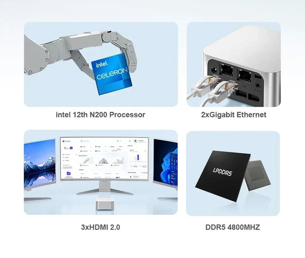 Chatreey T8 Pro Mini PC Intel Celeron N100 12G RAM Windows 11 Computer Dual LAN Three HD Firewall Server wifi 5