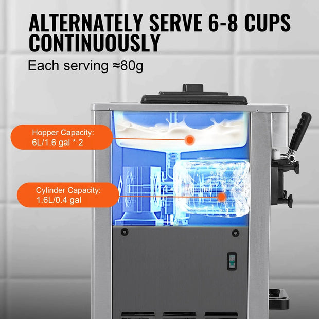 Sihao Soft Ice Cream Machine Commercial Soft Ice Cream Maker Machine Ice Cream Machine for Restaurants Bars Cafes Bakeries