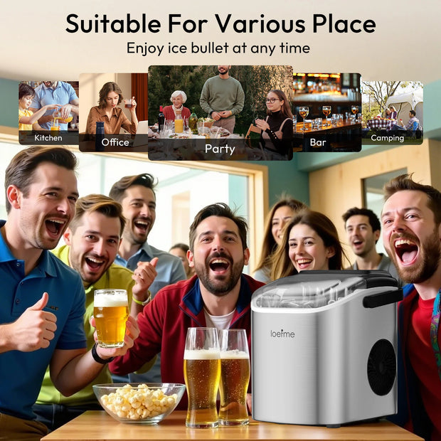 LOEFME Portable Mini Fully Automatic Bullet Shaped Ice Maker 12kg/24h 6 Minutes/9pcs Ice Cubes W/ Scoop Professional Ice Machine