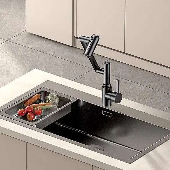 Washbasin Faucet Bathroom Multi-functional Mechanical Arm Cold and Hot Water Tap Digital Display Household Universal Rotation