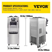 VEVOR Commercial Soft Ice Cream Machine 2200W  20-28L/H Ice Cream Maker Double 6L Hoppers Ice Cream Making Machine YKF-8228H