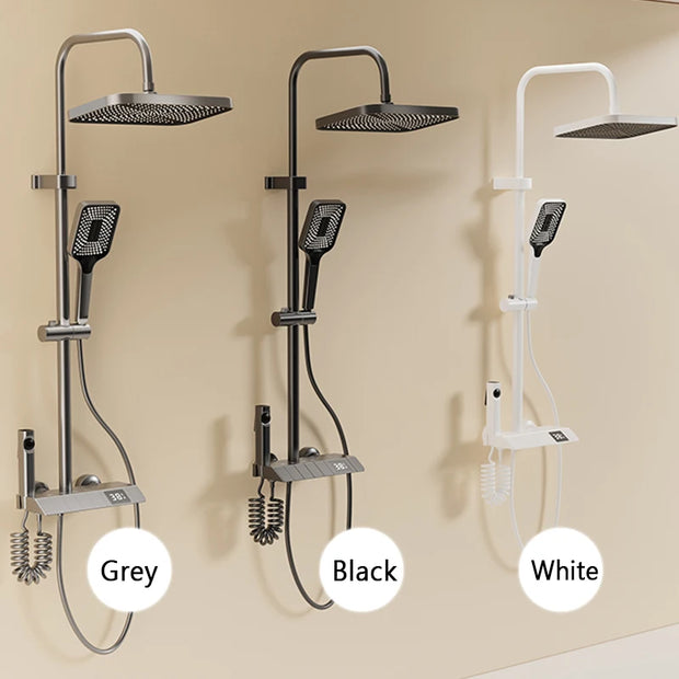 Piano Keys Shower System Set Bathroom Shower Set Gray Black Bathtub Hot and Cold Shower Faucet LED Digital Copper Tap Shower Set