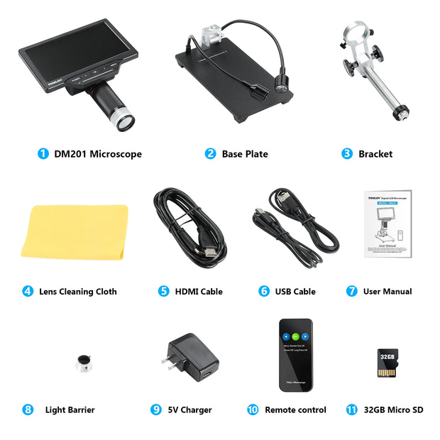 TOMLOV DM201 Pro Digital HDMI Microscope High Definition Industrial Inspection Mobile Phone Magnifying 32GB Electron Microscope