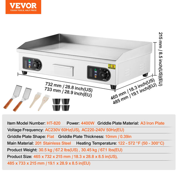 SucceBuy 26/30inch Commercial Electric Griddle 4400W Countertop Flat Top Grill BBQ Plate Grill 122℉-572 ℉for Home Restaurant