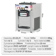 Three flavored soft ice cream machine, capable of continuously producing 20-28 liters per hour, suitable for beverage stations