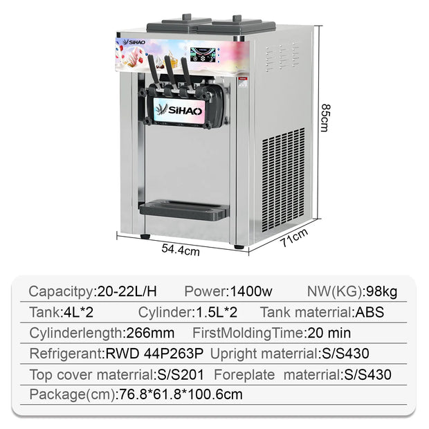 Three flavored soft ice cream machine, capable of continuously producing 20-28 liters per hour, suitable for beverage stations