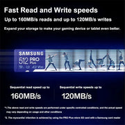 Samsung Pro Plus Memory Card 512GB 256GB 128GB U3 V30 A2 High Speed UHS-I Class 10 TF Card Memory Card Pro PLUS Micro SD Card