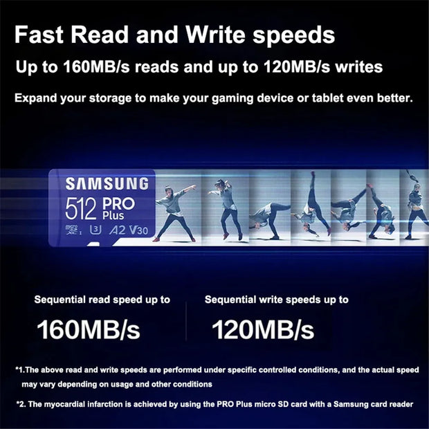 Samsung Pro Plus Memory Card 512GB 256GB 128GB U3 V30 A2 High Speed UHS-I Class 10 TF Card Memory Card Pro PLUS Micro SD Card