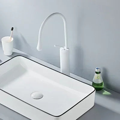 Luxurious Creative Bathroom Basin Faucet Brass Deck Mounted Matte Black White Mixer Taps Hot and Cold Bathroom Sink Faucet