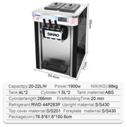 Sihao Soft Serve Ice Cream Machine Ice Cream Machine 20-28 L/h Ice Cream Machine Ice Cream 3 Flavor