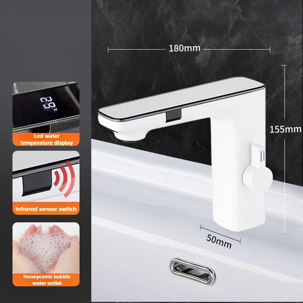 Smart Sensor LED Faucet Bathroom Basin Infrared Faucet Kitchen Sink Mixer Tap Hot and Cold Vanity Touchless Tap Digital Display