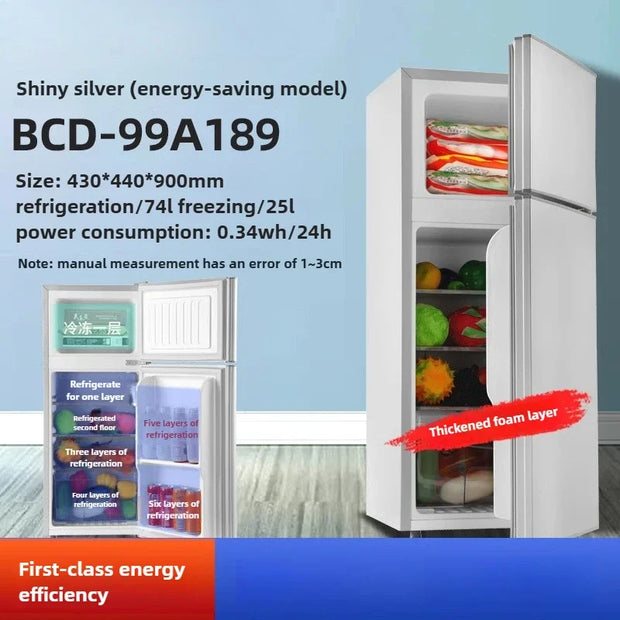 large capacity Refrigerator Dormitory Rental Room Double Door Freezer Refrigerator First Level Energy Saving Silent Refrigerator