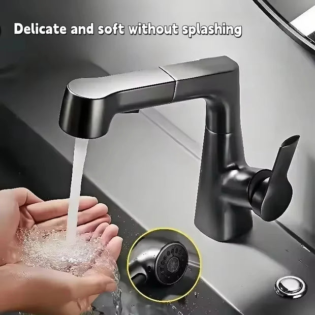 Rotary Pull-out Type Bathroom Faucet Hot and Cold Water Outlet Sink Faucet Three Mode Water Outlet Bathroom Sink Faucet Tap Tap