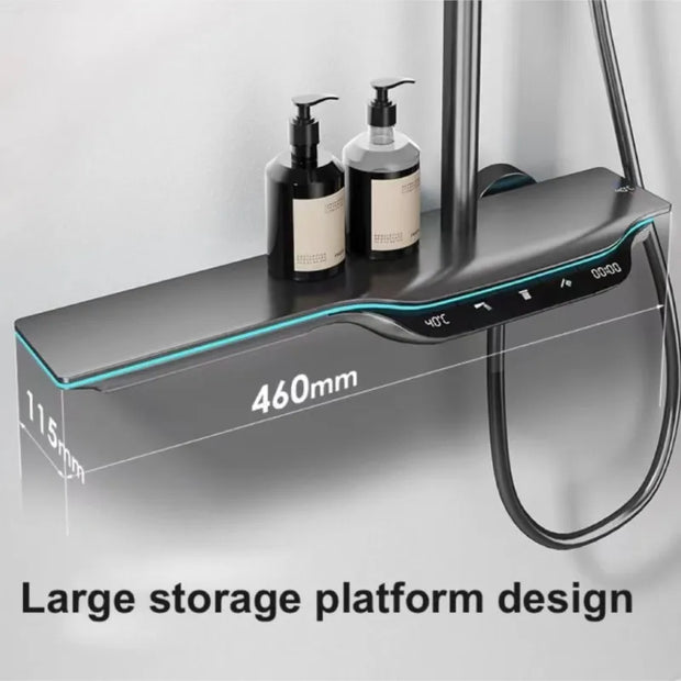 Light Luxury Intelligent Digital Display Thermostatic Shower Set With Ambient Light Piano Keys Bathroom Brass Booster Shower Set