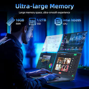 17.3 inch Gaming Office Laptop PC Intel N5095 Windows 11 Pro 16GB DDR4 1TB SSD Fingerprint Unlock Backlit Notebook PC Computer