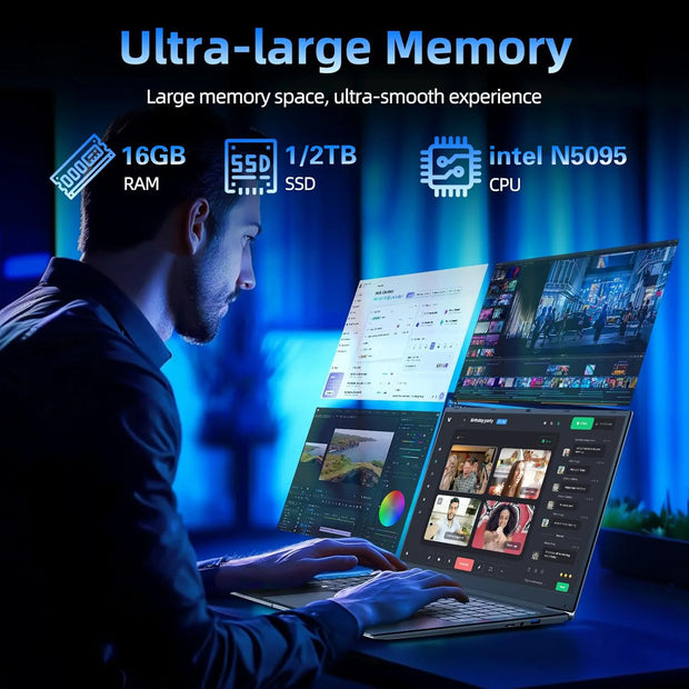 17.3 inch Gaming Office Laptop PC Intel N5095 Windows 11 Pro 16GB DDR4 1TB SSD Fingerprint Unlock Backlit Notebook PC Computer