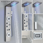 LED Shower Panel Waterfall Rain Shower Faucet Set SPA Massage Jet Bath Shower Column Temperature Display Mixer Tap Tower