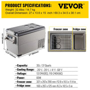 VEVOR 35L/45L/55L Car Fridge Freezer, Portable Compressor Cooler for Vehicles, Travel, Outdoor & Home Use