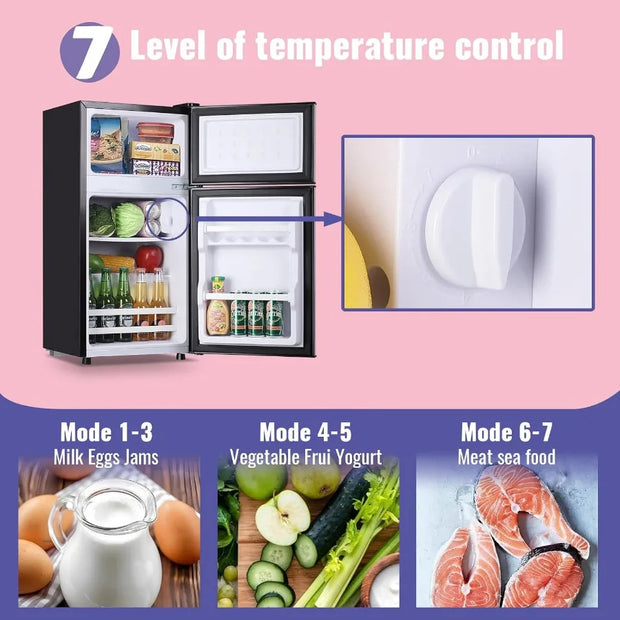 2.4 Cu.Ft Small Refrigerator with Freezer Featuring Removable Plastic Shelves Compact Design Ideal for Home Office Dormitory or