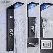 LED Shower Panel Waterfall Rain Shower Faucet Set SPA Massage Jet Bath Shower Column Temperature Display Mixer Tap Tower