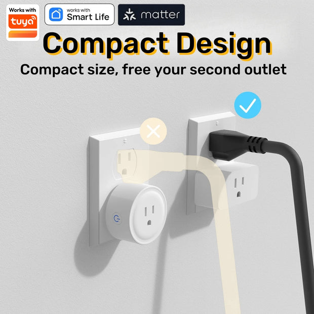 Matter WiFi Mini Smart Socket 10A US Timeing Wireless Voice Control Smart Life App Works With Tuya Homekit Alexa Google Home
