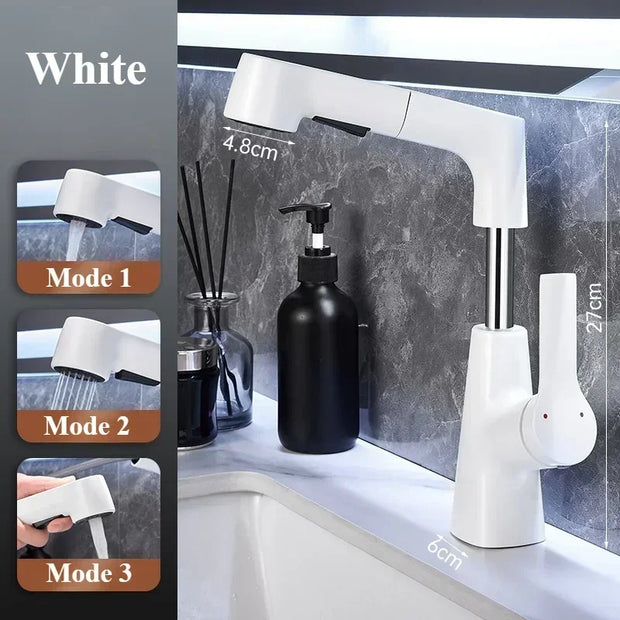 Rotary Pull-out Type Bathroom Faucet Hot and Cold Water Outlet Sink Faucet Three Mode Water Outlet Bathroom Sink Faucet Tap Tap