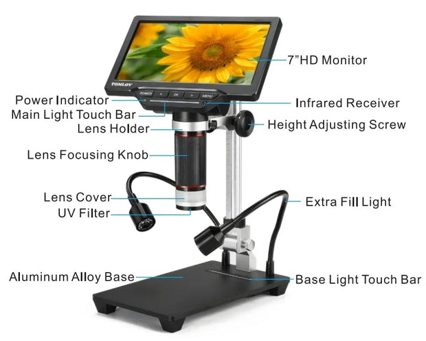 TOMLOV DM201 Pro Digital HDMI Microscope High Definition Industrial Inspection Mobile Phone Magnifying 32GB Electron Microscope