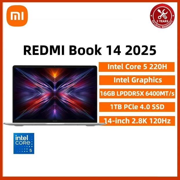 XIAOMI Redmi Book 14 2025 Laptop Intel Core 5 210H 220H 14"Inch 2.2/2.8K 120Hz RAM 32GB SSD 1TB Notebook Ultrabook Computer PC