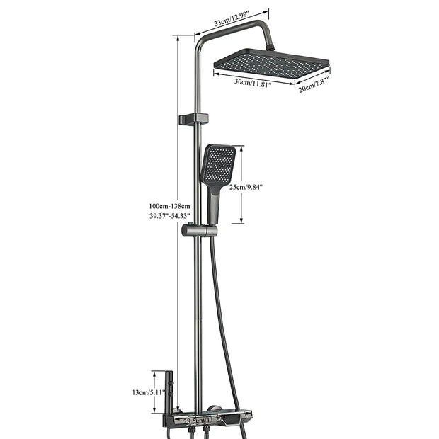 Gray Bathroom Shower Faucet Digital Display Faucet Set Piano Button Shower System With Atmosphere light Space Aluminum