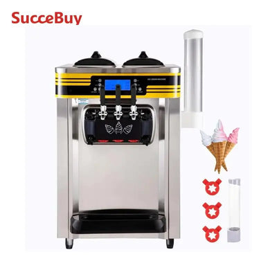 SucceBuy 22-30L/H Soft Ice Cream Maker Commercial Countertop Tricolor 2+1 Flavors Sweet Cones Freezing Equipment Vending Machine
