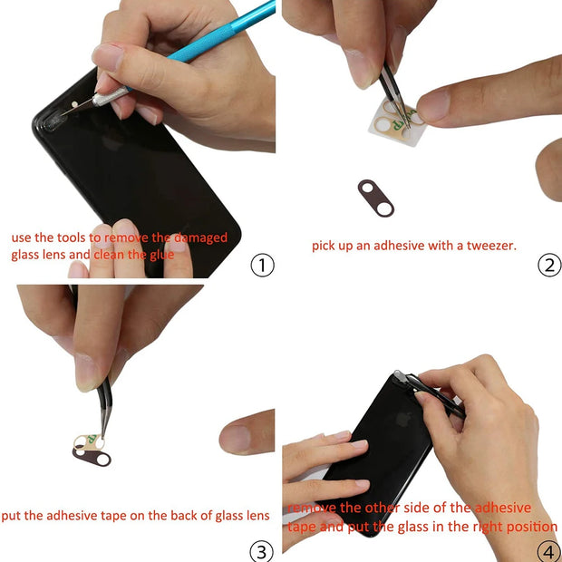 1 Set Back Camera Lens Glass For iPhone Xs 11 12 13 mini 14 15 Plus Pro Max Rear Camera Repairing Parts With 3m Glue & Tools