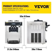 VEVOR Commercial Soft Ice Cream Maker Machine 2200W 20-28L/H Ice Cream Maker Double 6L Hoppers Ice Cream Making Machine