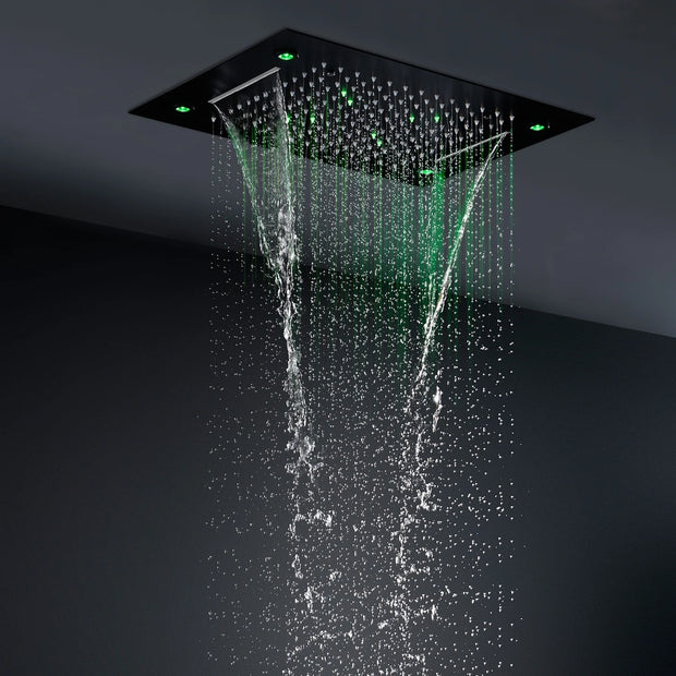 OLEFY Bathroom Shower Head 360*500MM Matte Black Thermostatic Concealed Faucet Hand Shower Ceiling LED Shower Set