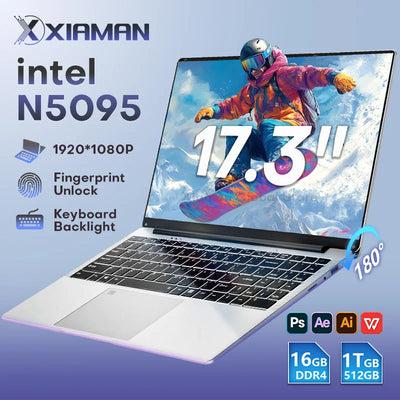17.3" Gaming Laptop Computer PC Windows 11 Pro Intel Celeron N5095 Laptops Backlit Keyboard 16GB DDR4 1TB SSD Notebook PC Gamer