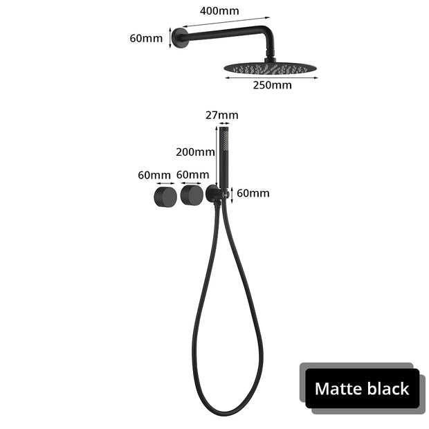 Matte Black Shower Faucet Set Bathroom Wall Mounted 2 Ways Embedded Box 10 Inches Rainfall Shower Concealed Bathroom System Set