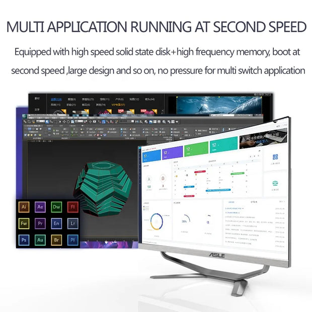 Hot Selling Gaming Desktop Computer 24 27 32 Inch in All-in-one PC Curved Screen All in One Pc I7 I5 I3 AIO for Office Home